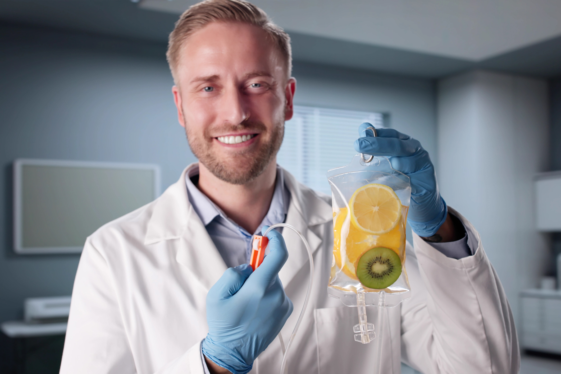 Male Doctor Administers IV Vitamin Therapy